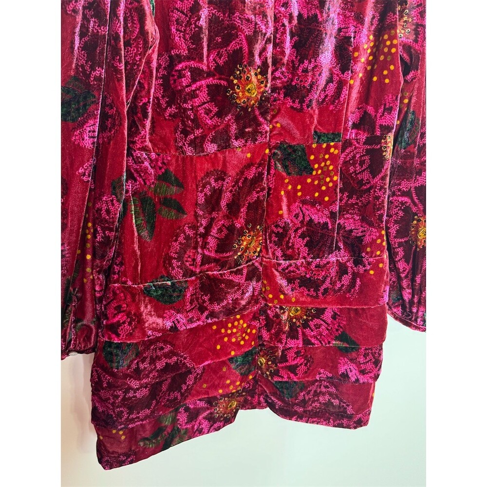 FARM Rio Mini Dress Womens Size L Red Pink Floral Velvet Long Sleeve - Picture 9 of 16